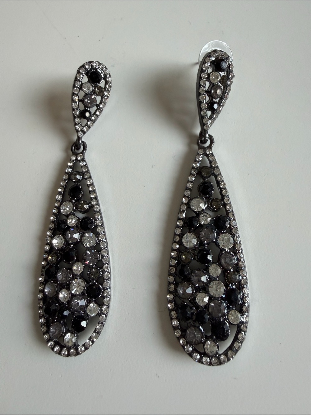 Crystal Drop Dangle Earrings in Black and Silver